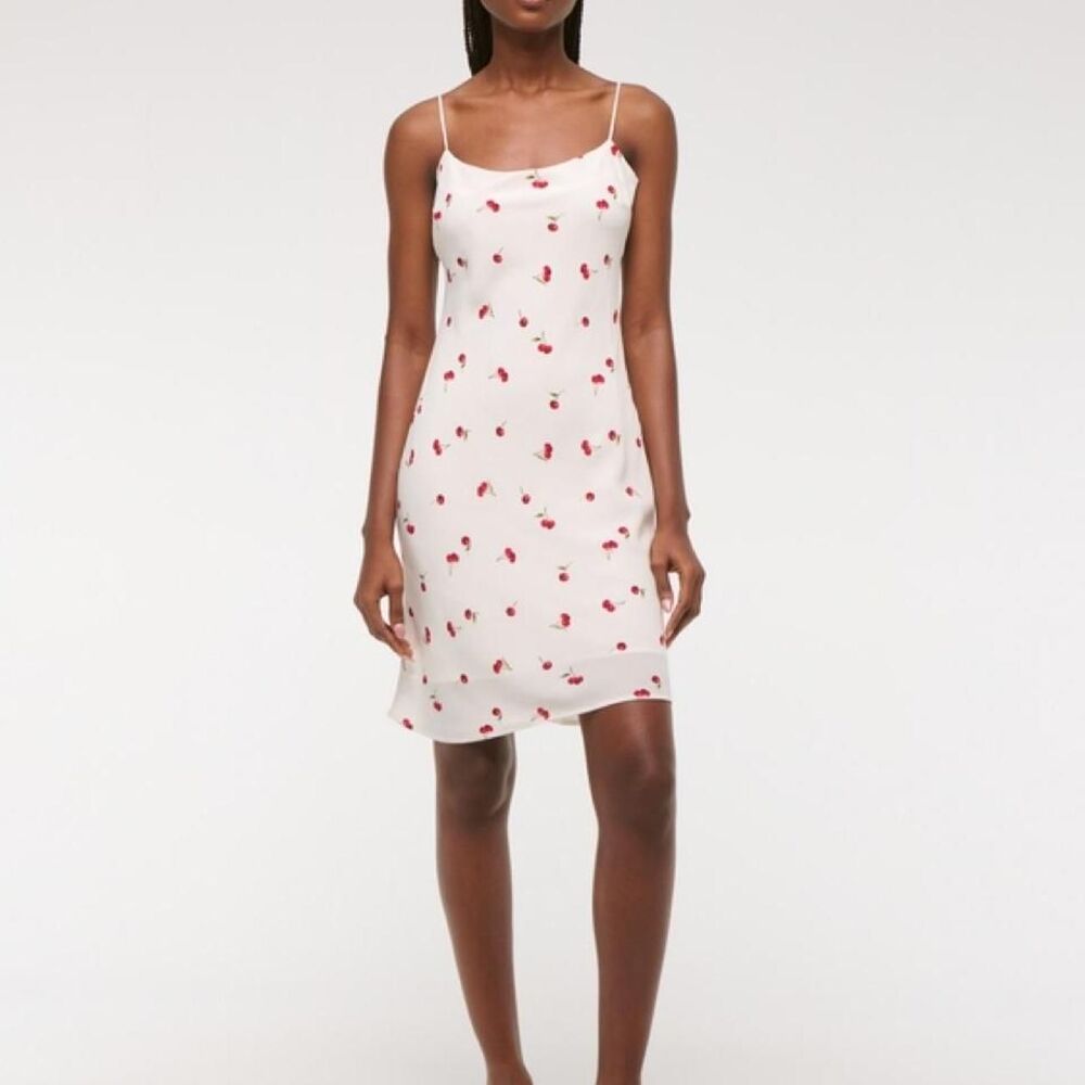 White Cherry Print Summer Dress
